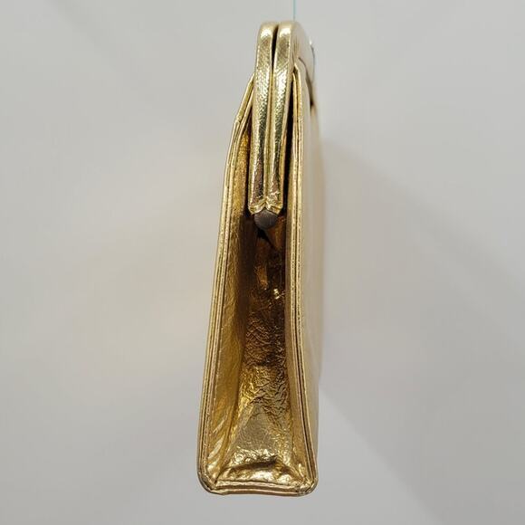 Vintage 60s Glam Gold Metallic Rectangle Evening Clutch Handbag Purse - Picture 5 of 11